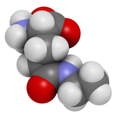 Theanine herbal molecule. 3D rendering.  Constituent of tea prepared from Camellia sinensis. Also taken as nutritional supplement.