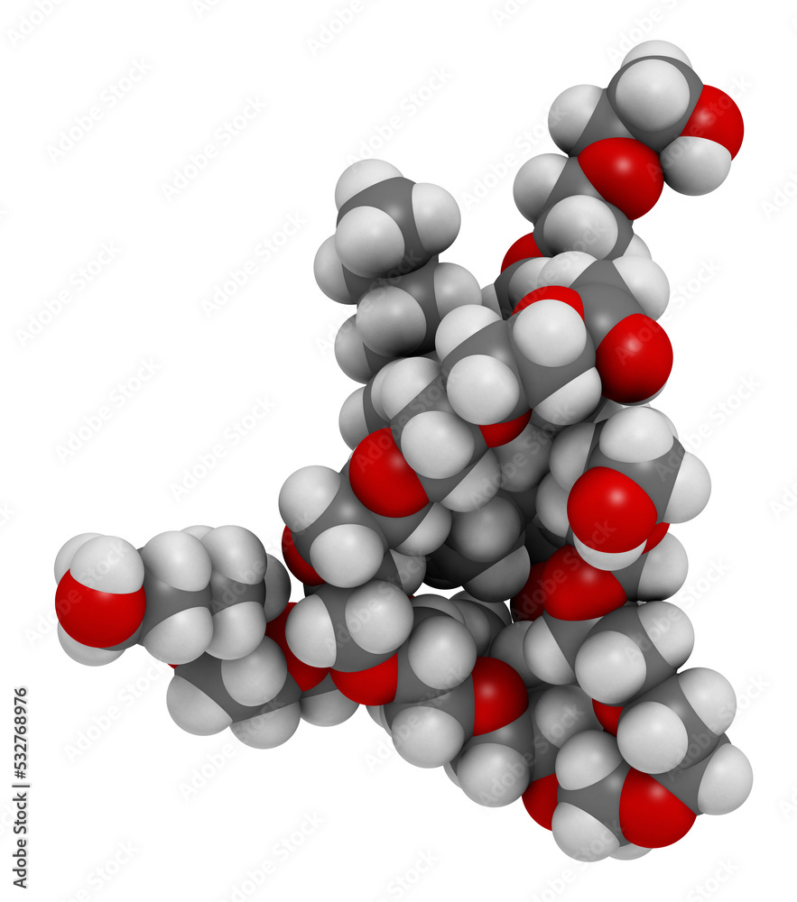 Sticker polysorbate 80 surfactant and emulsifier molecule. 3d rendering. used in food (e433), cosmetics and 