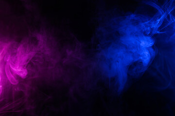 Waves of neon swirling blue and purple smoke dark abstract background - 532768972