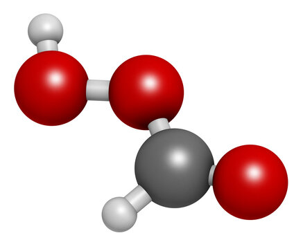 Performic acid (PFA) disinfectant molecule. 3D rendering.  Used as disinfectant and sterilizer.