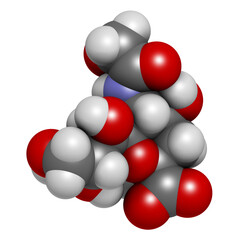 N-glycolylneuraminic acid (Neu5Gc) molecule. 3D rendering.  Sialic acid found in most mammals but missing in humans.