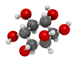 inositol (myo-inositol) molecule. 3D rendering.  Inositol and its phosphates play essential roles in a number of biological processes. 