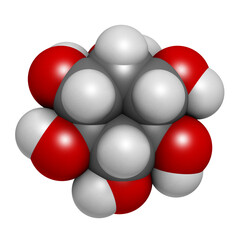 inositol (myo-inositol) molecule. 3D rendering.  Inositol and its phosphates play essential roles in a number of biological processes. 