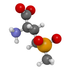 Glufosinate (phosphinothricin) nonselective herbicide molecule. 3D rendering.  Transgenic (GMO) crops have been created that are resistant to glufosinate.