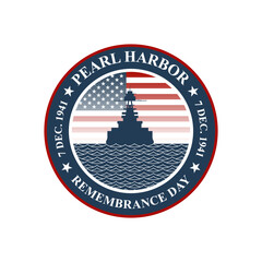 Commemorative emblem and seal of the 81st anniversary of the events of September 7, 1941 at the US Naval Base Pearl Harbor. Memorial Day. Vector - obrazy, fototapety, plakaty