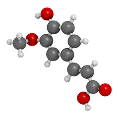 Ferulic acid herbal antioxidant molecule, 3D rendering.