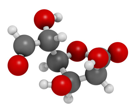 Glucuronolactone molecule. 3D rendering.  Used in food supplements and energy drinks.