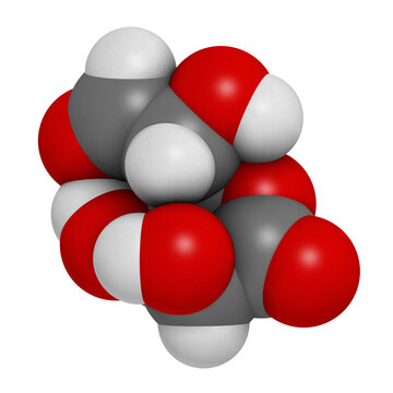 Glucuronolactone molecule. 3D rendering.  Used in food supplements and energy drinks.