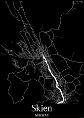 Black and White city map poster of Skien Norway.