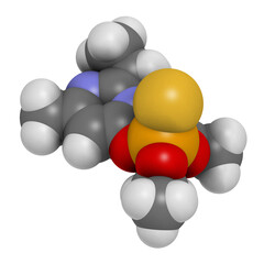 Diazinon (dimpylate) organophosphate insecticide molecule. 3D rendering.