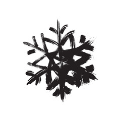 Grunge Snowflake Icon. Painting Snow Flake Symbol, Hand Drawn Snow Sign