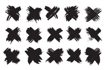 X Mark Brush Icon Set, Grunge X, Grunge Cross, Brush Drawn X Symbol, Vote Silhouette, Scribble Crosses,