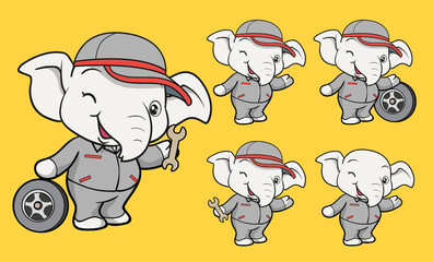 cute elephant worker cartoon mascot character
