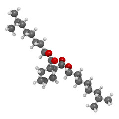 1,2-Cyclohexane dicarboxylic acid diisononyl ester (DINCH) plasticizer molecule. 3D rendering.  Alternative to phthalates.