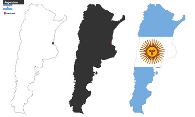 Map of Argentina with capital city and national flag