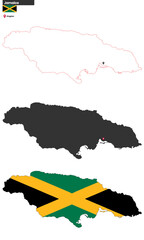 Map of Jamaica with capital city and national flag
