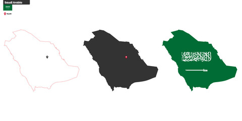 Map of Saudi Arabia with capital city and national flag