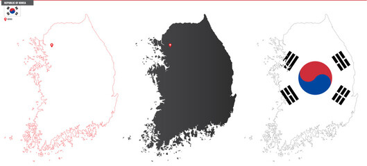 Map of f South Korea with capital city and national flag