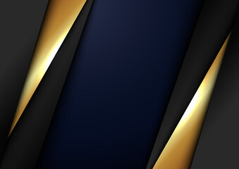 Abstract elegant template black and gold triangle overlapping dimension on dark blue background luxury style