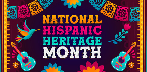 Hispanic heritage month, Vector web banner, poster, card for social media, networks. Greeting with national Hispanic heritage month text, Paper Picado