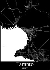 Black and White city map poster of Taranto Italy.