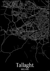 Black and White city map poster of Tallaght Ireland.