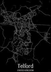 Black and White city map poster of Telford United Kingdom.
