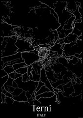 Black and White city map poster of Terni Italy.