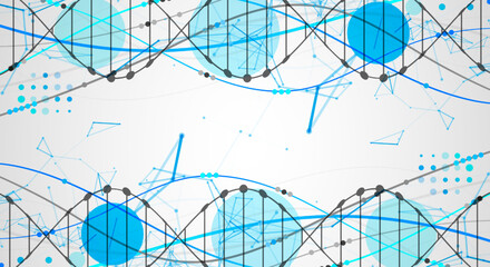 Abstract DNA background with plexus effect. Scientific and technological concept.