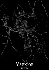 Black and White city map poster of Vaexjoe Sweden.