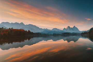 Autumnal landscape of a forest next to a lake