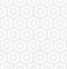 Geometric repeating vector ornament with hexagonal dotted gray and white elements. Geometric modern ornament. Seamless abstract modern pattern