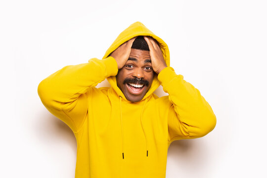 Happy black man in hoodie