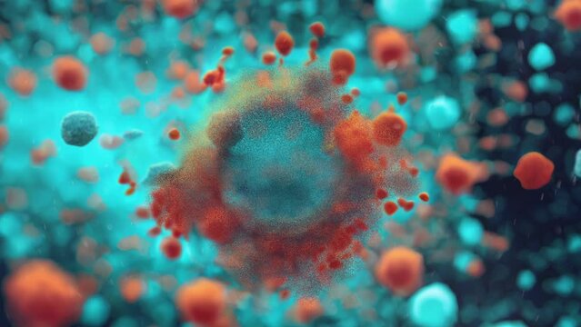 Colorful virus with surface receptors and spikes, covid-19 like virus, coronavirus type of resembling sars-cov-2, general virus concept 3d rendering
