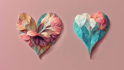 Valentine's Day, Mother's Day background, beautiful abstract floral heart shapes, wallpaper, banner