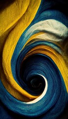 Spiraling vortex of dried multi color acrylic paint, mostly blue and yellow pigments mixed. Vibrant saturated swirls of abstract art background bliss.  