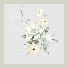 Flowers watercolor illustration.Manual composition.Big Set watercolor elements，Design for textile, wallpapers，Element for design,Greeting card