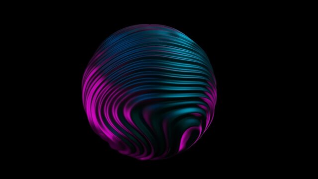 Liquid Sphere 3d Blue Purple Light Illustration. Abstract Morphing Sphere. Liquid Holographic Background.