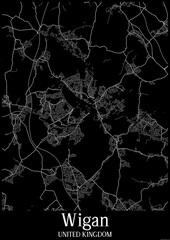 Black and White city map poster of Wigan United Kingdom.