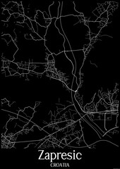 Black and White city map poster of Zapresic Croatia.