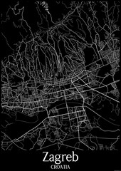 Black and White city map poster of Zagreb Croatia.