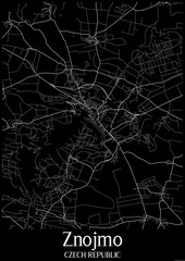Black and White city map poster of Znojmo Czech Republic.