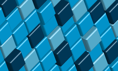 Cube 3d vector abstract background in blue color and perspective usable as wallpaper or editable illustration.