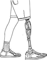 Prosthetic leg stock image, Sketch drawing of Prosthetic Limb, outline vector illustration of prosthetic leg, Artificial limb for the right foot silhouette - obrazy, fototapety, plakaty