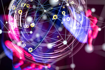 Global network. Blockchain. 3D illustration. Neural networks and artificial intelligence. Abstract