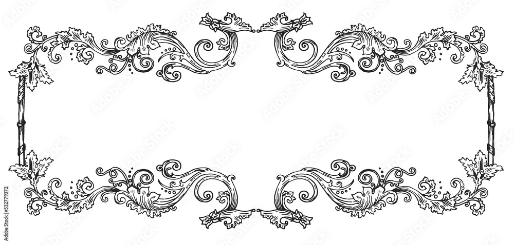 Wall mural PNG transparent horizontal decorative frame in Baroque Victorian vintage retro style