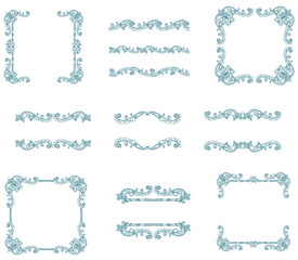 PNG transparent set of decorative frames, borders and dividers in vintage retro style - 532779341