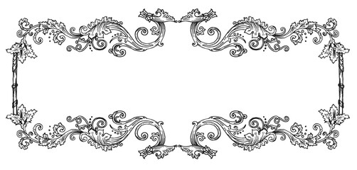 PNG transparent horizontal decorative frame in Baroque Victorian vintage retro style - obrazy, fototapety, plakaty