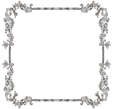 PNG transparent square decorative frame in Baroque Victorian vintage retro style	