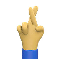 3D Illustration of hand sign emoticon on Transparent PNG Background. 3D finger cross hand emoticon.
